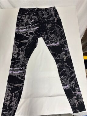 PACT Women’s M Organic Cotton Marble Print High Rise Leggings Black Gray